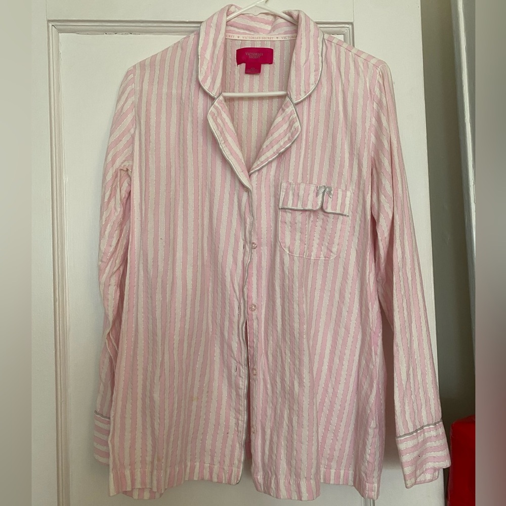 Victoria's Secret Striped Flannel Button-Up Pajama Top Medium